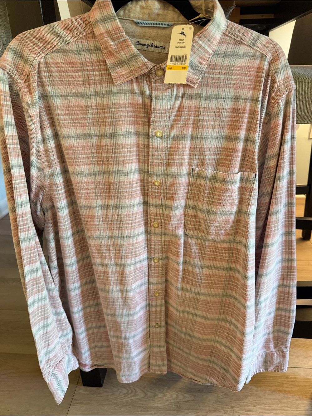 Tommy Bahama Pink and Green Plaid Button-Down Shirt